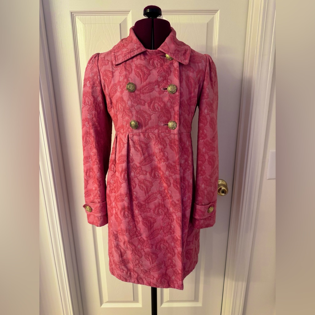 ~2 For $12~ Y2k Pink Brocade Pea Coat